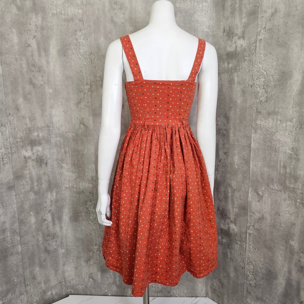 Collectif London Polka Dot Retro Sundress Orange Cotton Fit Flare Pinup XS - Picture 7 of 12